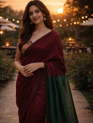 Maroon handloom khadi cotton contrast pallu thread latkans sarees 3