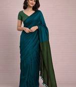 Teal handloom khadi cotton contrast pallu thread latkans sarees