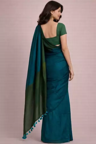 Teal handloom khadi cotton contrast pallu thread latkans sarees