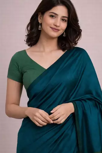 Teal handloom khadi cotton contrast pallu thread latkans sarees