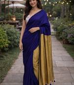 Navy blue handloom khadi cotton contrast pallu thread latkans sarees