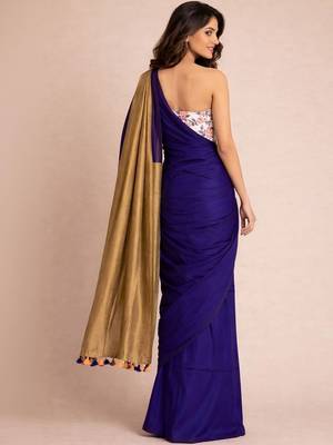 Blue handloom khadi cotton contrast pallu thread latkans sarees 2