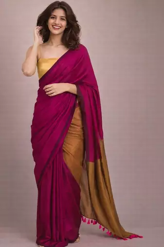 Magenta handloom khadi cotton contrast pallu thread latkans sarees