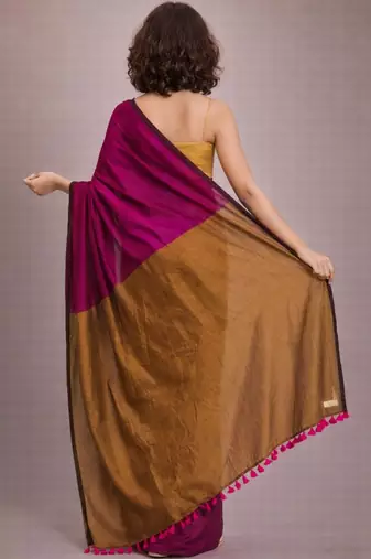 Magenta handloom khadi cotton contrast pallu thread latkans sarees