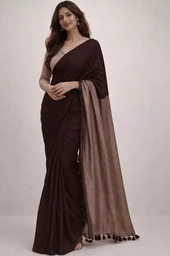 Brown handloom khadi cotton contrast pallu thread latkans sarees