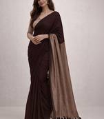 Brown handloom khadi cotton contrast pallu thread latkans sarees