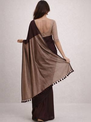 Brown handloom khadi cotton contrast pallu thread latkans sarees 2