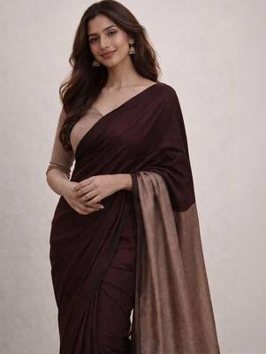 Brown handloom khadi cotton contrast pallu thread latkans sarees 3