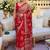 Red women embellished mirror work saree