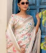 Cream printed ready to wear saree with blouse piece
