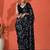 Black embellished floral printed digital printed satin saree with blouse piece