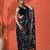 Black embellished floral printed digital printed satin saree with blouse piece