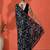 Black embellished floral printed digital printed satin saree with blouse piece