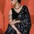 Black embellished floral printed digital printed satin saree with blouse piece