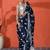 Blue embellished floral printed digital printed satin saree with blouse piece