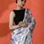 Grey embellished floral printed digital printed satin saree with blouse piece