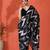 Black embellished abstract printed digital printed satin saree with blouse piece