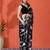 Black embellished abstract printed digital printed satin saree with blouse piece