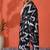 Black embellished abstract printed digital printed satin saree with blouse piece