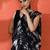 Black embellished abstract printed digital printed satin saree with blouse piece
