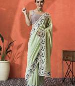 Lime embellished embroidered saree with unstitched blouse