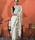 Cream embroidered saree with blouse piece