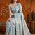Blue floral mirror work satin saree