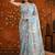 Blue floral mirror work satin saree