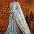 Blue floral mirror work satin saree