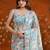 Blue floral mirror work satin saree