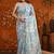Blue floral mirror work satin saree