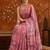 Pink floral mirror work satin saree