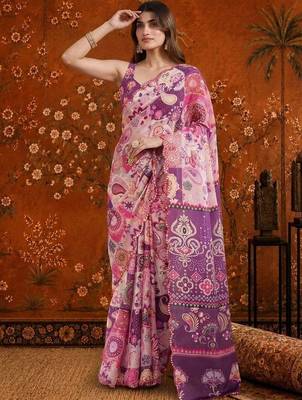 Multicolor paisley mirror work satin saree 1