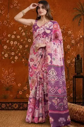 Multicolor paisley mirror work satin saree