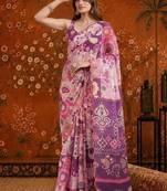Multicolor paisley mirror work satin saree