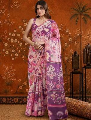 Multicolor paisley mirror work satin saree 2