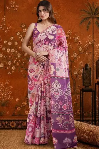 Multicolor paisley mirror work satin saree
