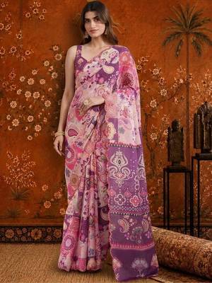 Multicolor paisley mirror work satin saree 3
