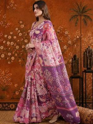 Multicolor paisley mirror work satin saree 4