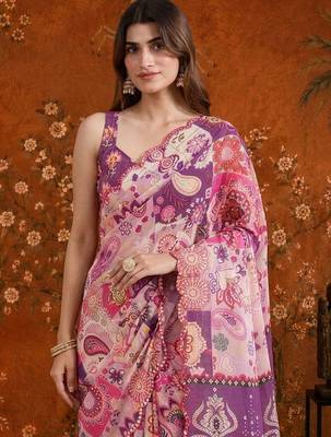 Multicolor paisley mirror work satin saree 5