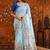 Blue floral mirror work satin saree