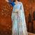 Blue floral mirror work satin saree