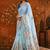 Blue floral mirror work satin saree
