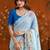 Blue floral mirror work satin saree
