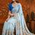 Blue floral mirror work satin saree