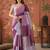 Purple checked mirror work satin saree