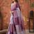 Purple checked mirror work satin saree