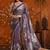 Purple colourblocked mirror work satin saree