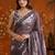 Purple colourblocked mirror work satin saree