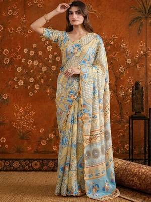 Multicolor floral beads and stones satin saree 2